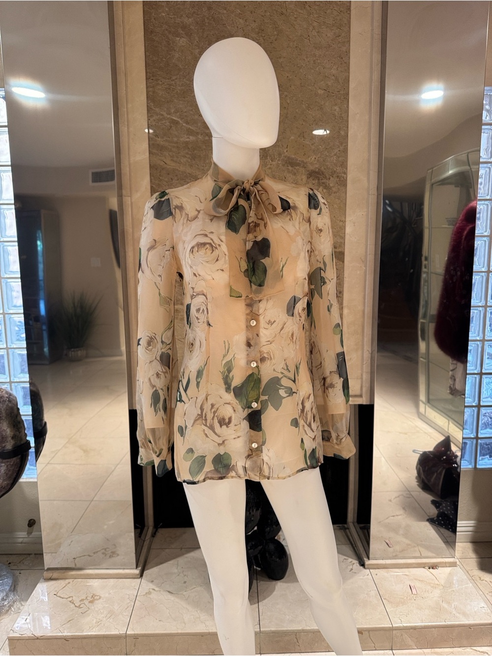 Dolce & Gabbana Vintage 100% Silk Rose Floral Bow Tie Blouse - Picture 10 of 10